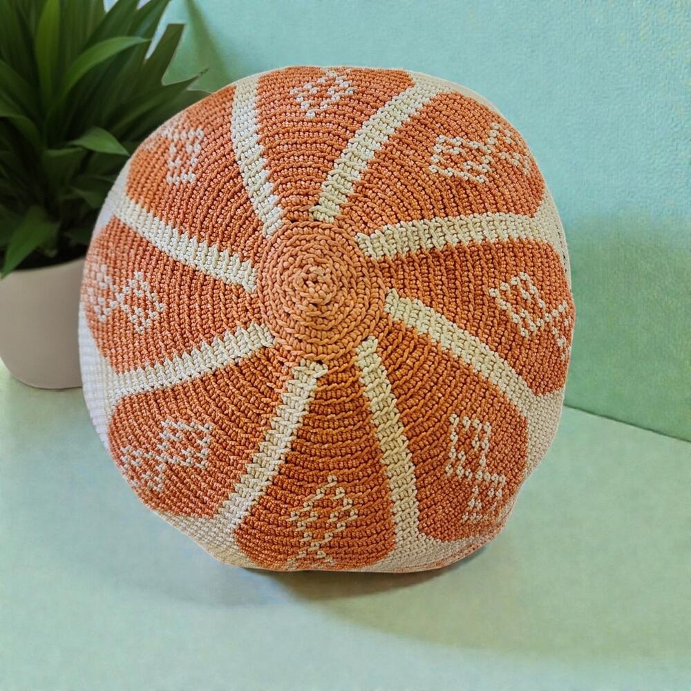 Vintage Syria Lebanon Kurdish Tribal Adult Ceremony HandKnit Orange Hat Skullcap